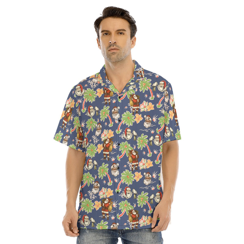Classic Santa Claus Palm Tree Navy Hawaiian Shirt - variant image 1