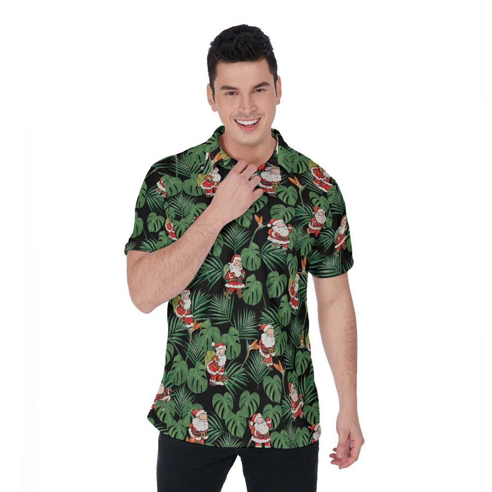 Funny Christmas Santa Claus Tropical Hawaiian Polo Golf Shirt For Men - variant image 1
