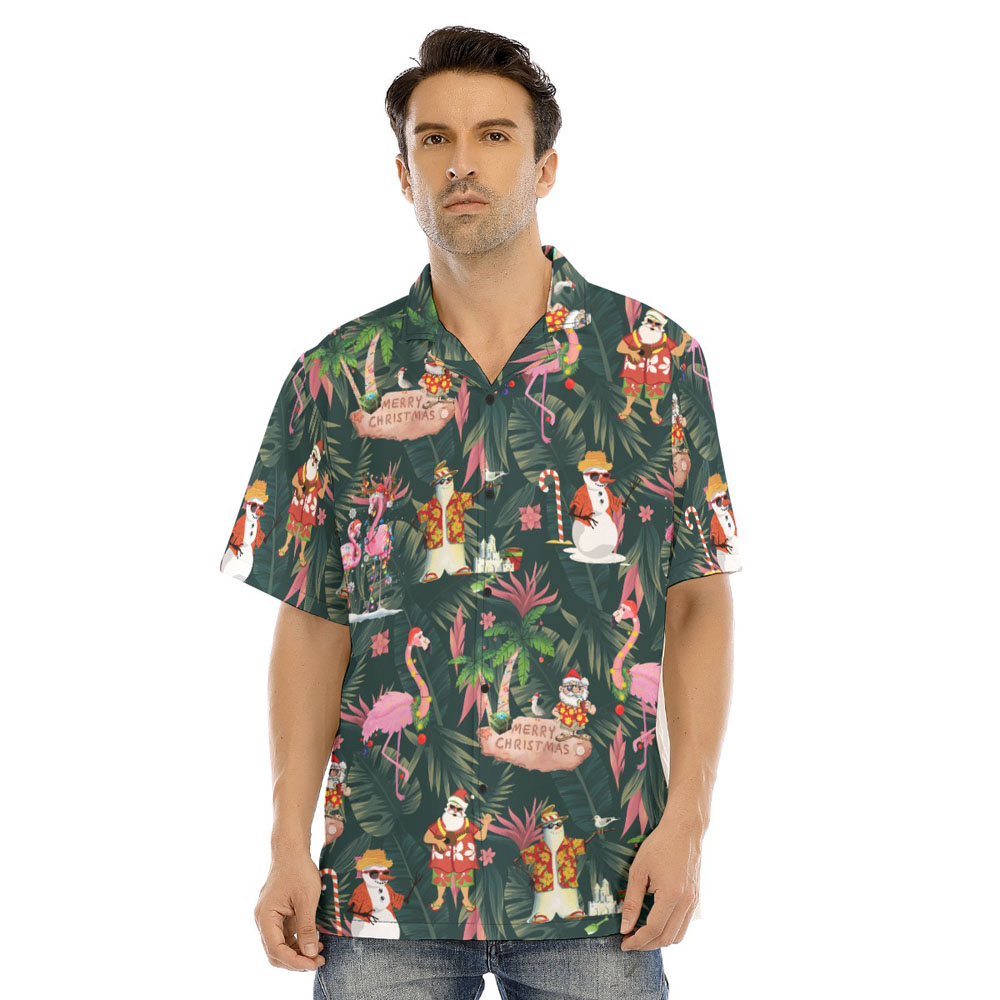 Tropical Christmas Flamingo Santa Claus Hawaiian Shirt - variant image 1