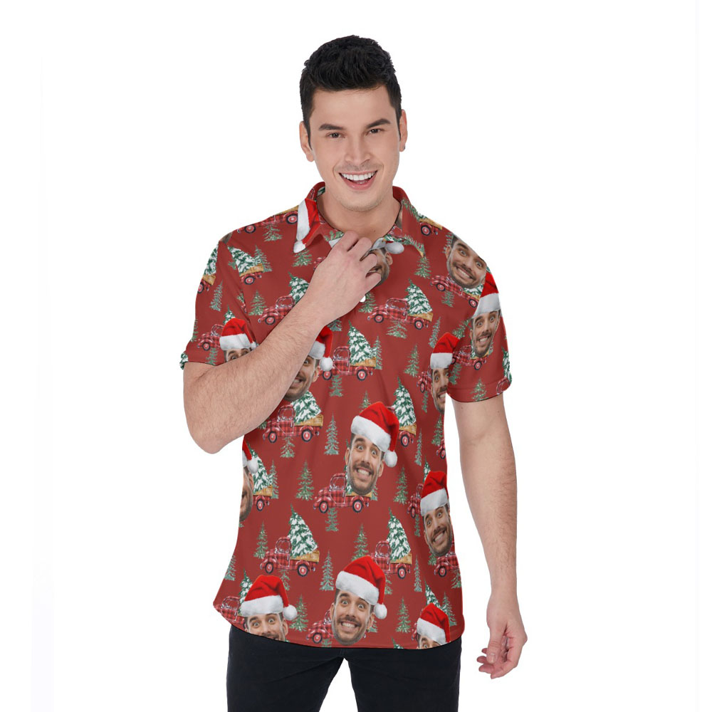 Christmas Car Classic Hawaiian Polo Shirt With Custom Face - variant image 1