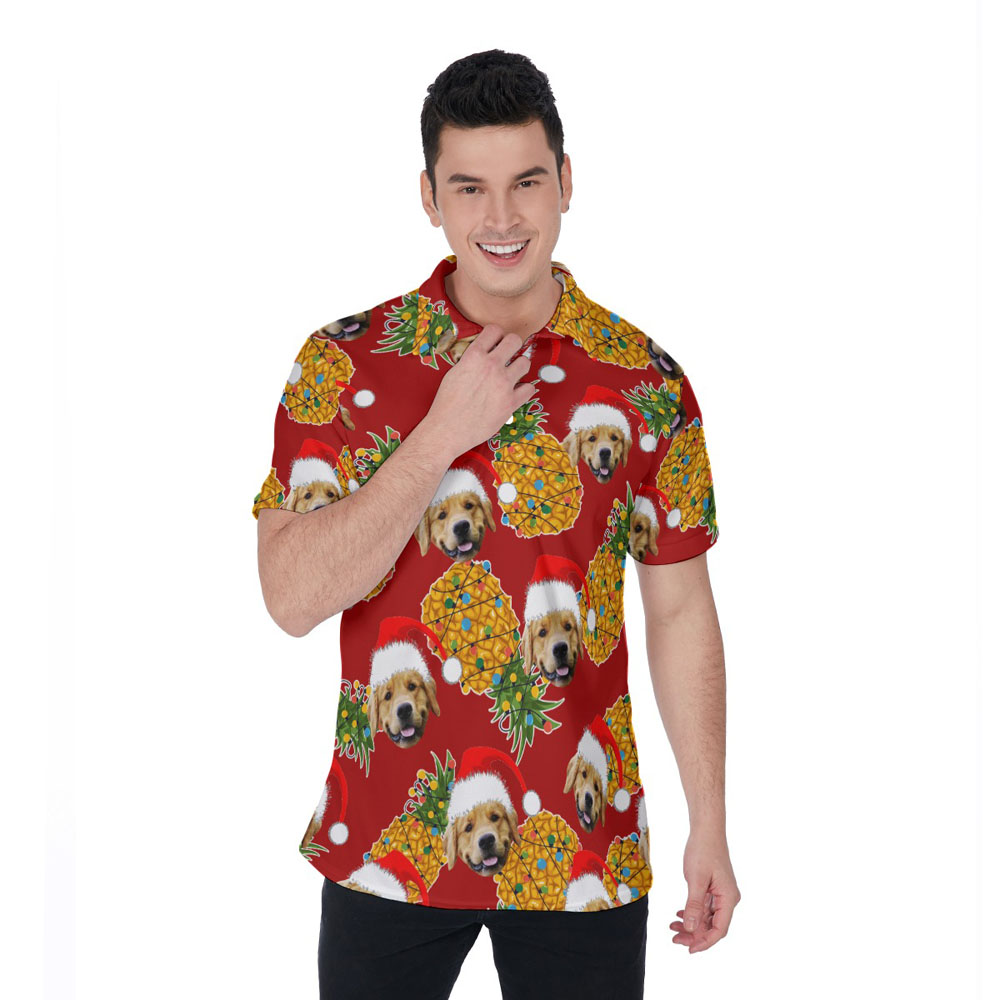Funny Custom Dog Face Pineapple Christmas Hawaiian Polo Shirt - variant image 1