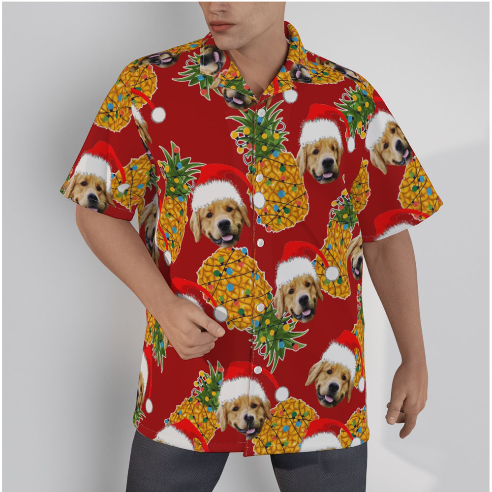 Funny Custom Dog Face Christmas Pineapple Aloha Shirt - variant image 1