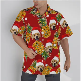 Funny Custom Dog Face Christmas Pineapple Aloha Shirt