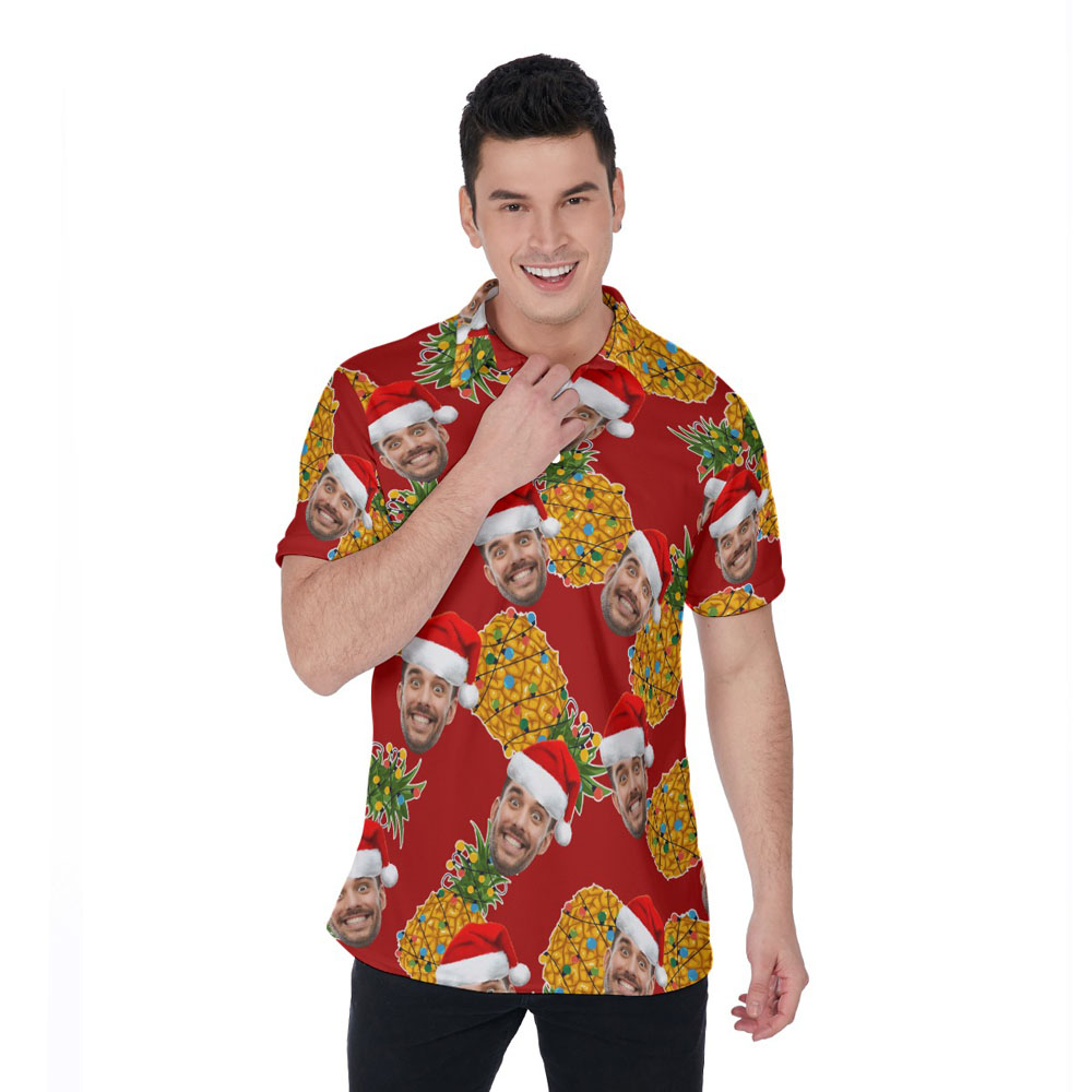 Mele Kalikimaka Pineapple Hawaiian Polo Shirt With Custom Face - variant image 1