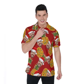 Mele Kalikimaka Pineapple Hawaiian Polo Shirt With Custom Face
