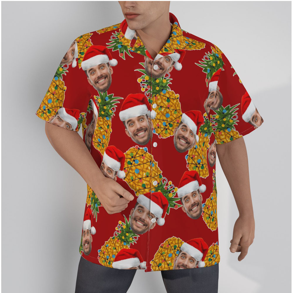 Customize Christmas Pineapple Hawaiian Shirt With Face - variant image 1