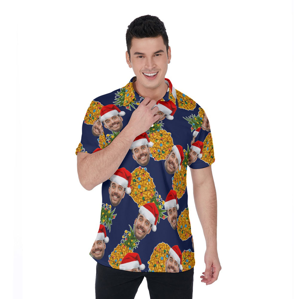 Christmas Pineapple Navy Hawaiian Men's Polo Shirt - variant image 1