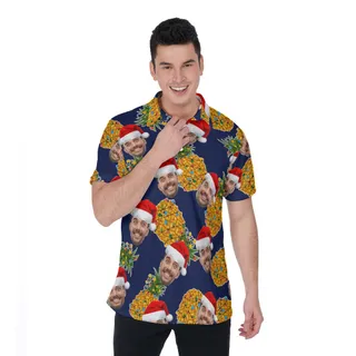 Christmas Pineapple Navy Hawaiian Men's Polo Shirt