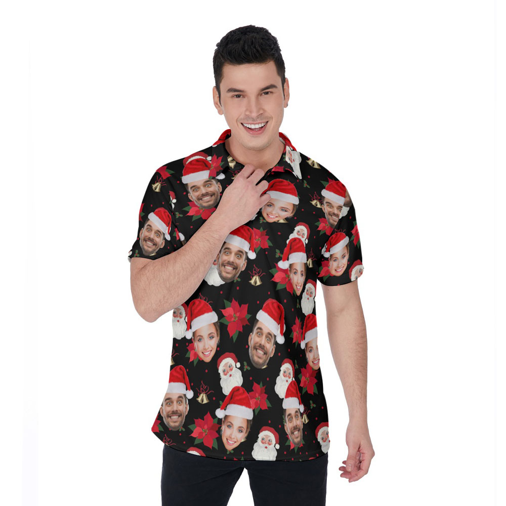 Funny Custom Face Christmas Santa Poinsettia Hawaiian Polo Shirt - variant image 1