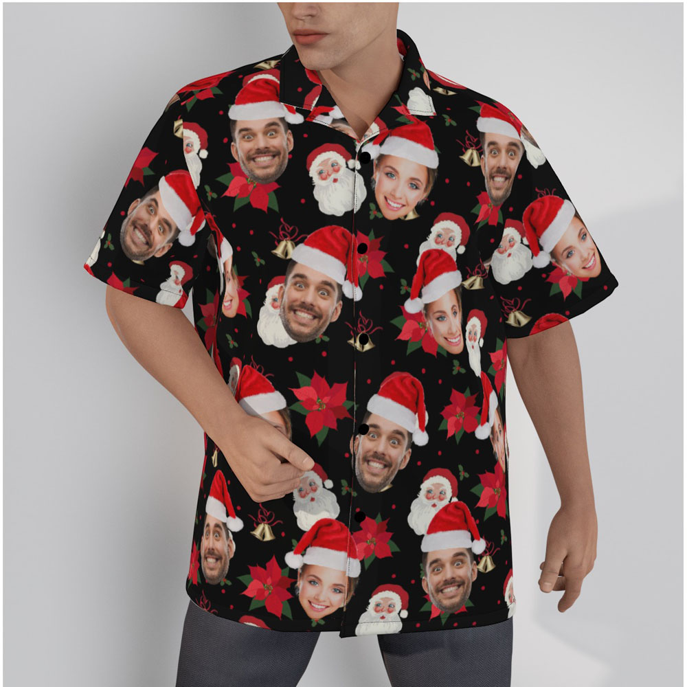 Santa Claus Poinsettia Christmas Hawaiian Shirt With Custom Face - variant image 1