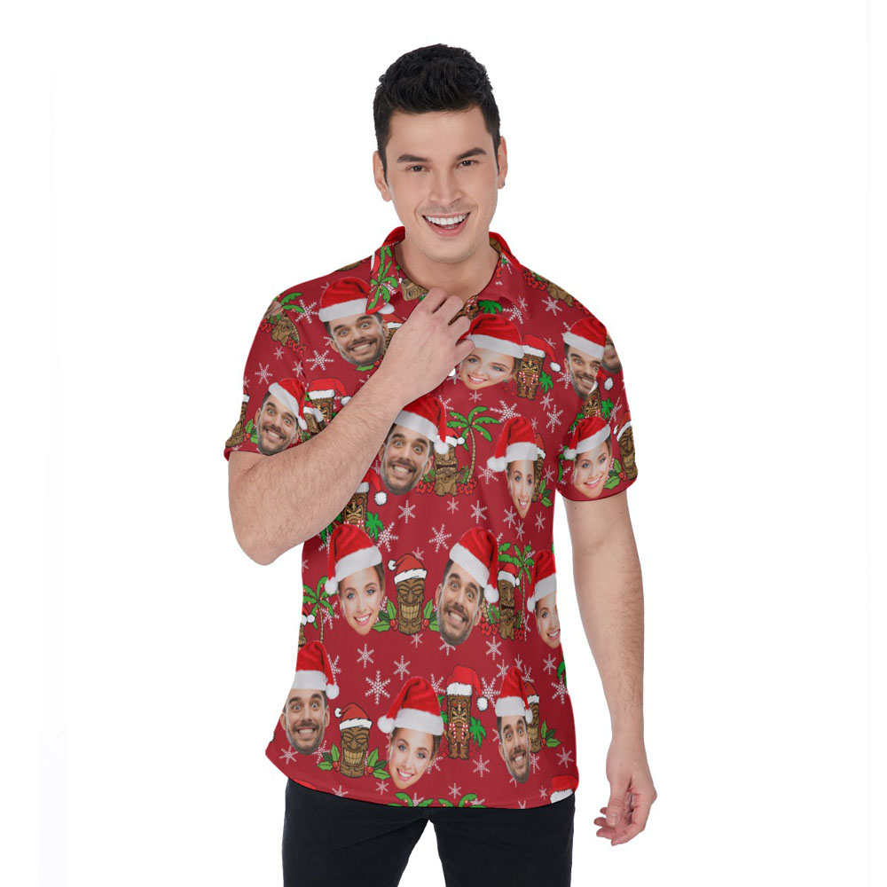 Classic Christmas Tiki Hawaiian Polo Shirt With Custom Face - variant image 1