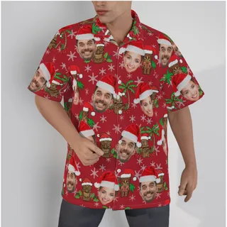 Vintage Christmas Tiki Hawaiian Shirt With Custom Face