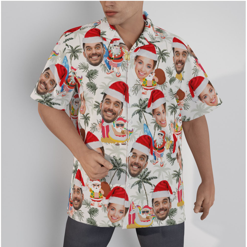 Summer Santa Surfing Tropical Christmas Hawaiian Shirt With Custom Face - variant image 1