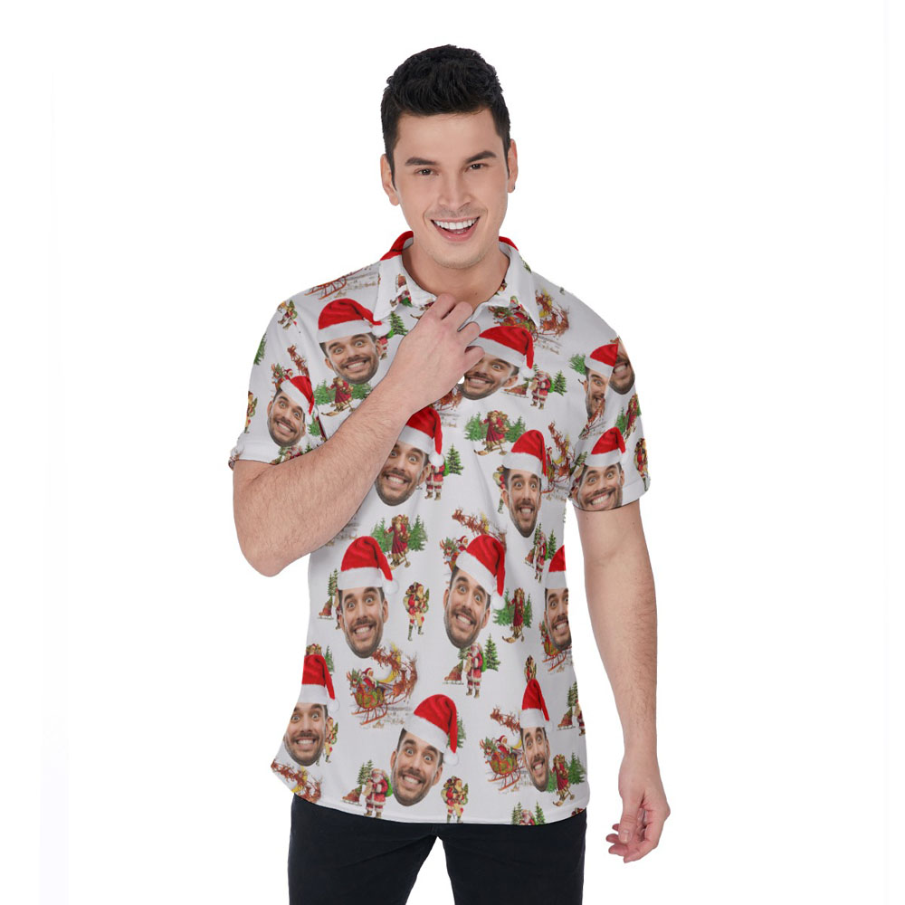 Funny Custom Face Classic Santa Claus Christmas Hawaiian Polo Shirt For Men - variant image 1