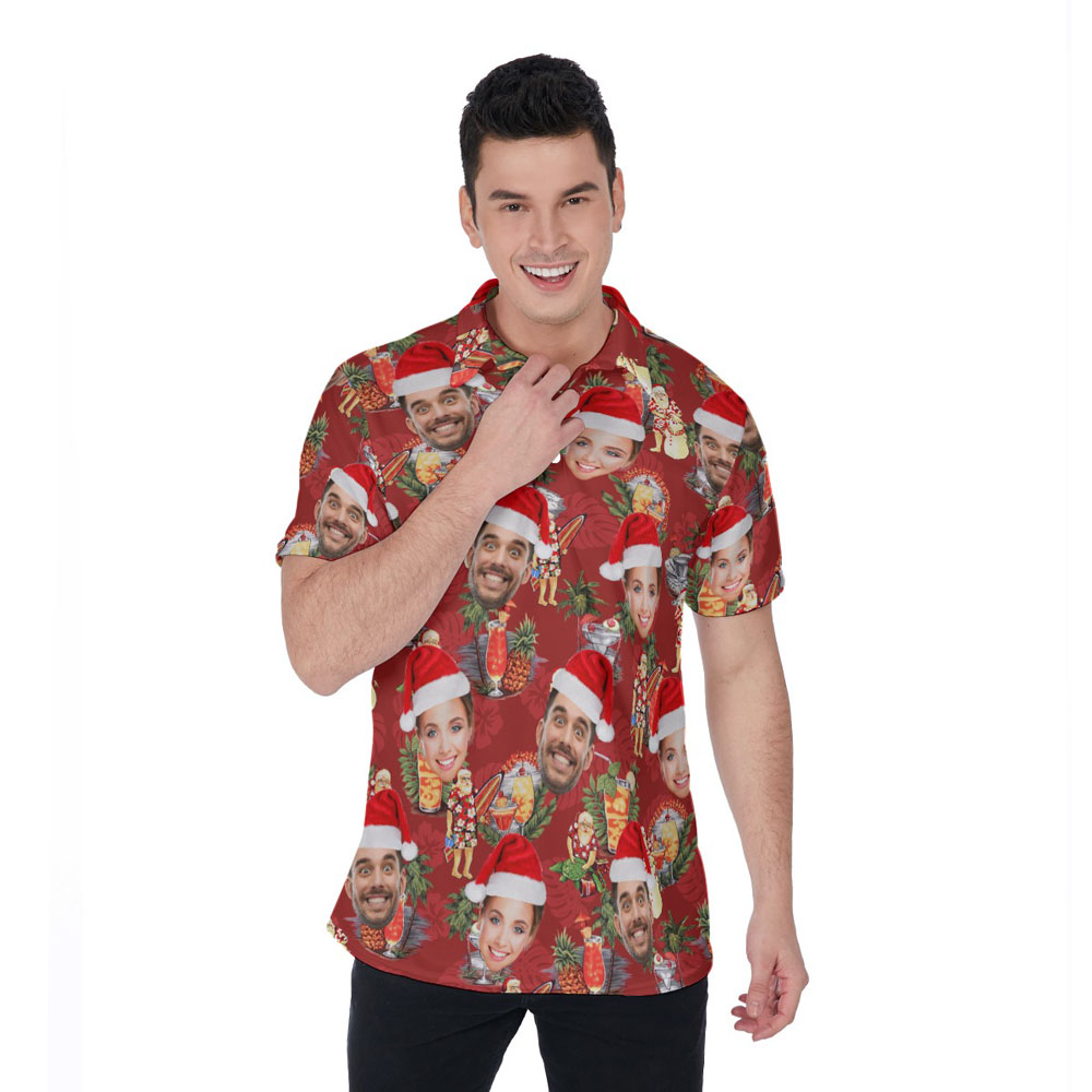 Summer Santa Claus Christmas Hawaiian Polo Shirt With Custom Face - variant image 1