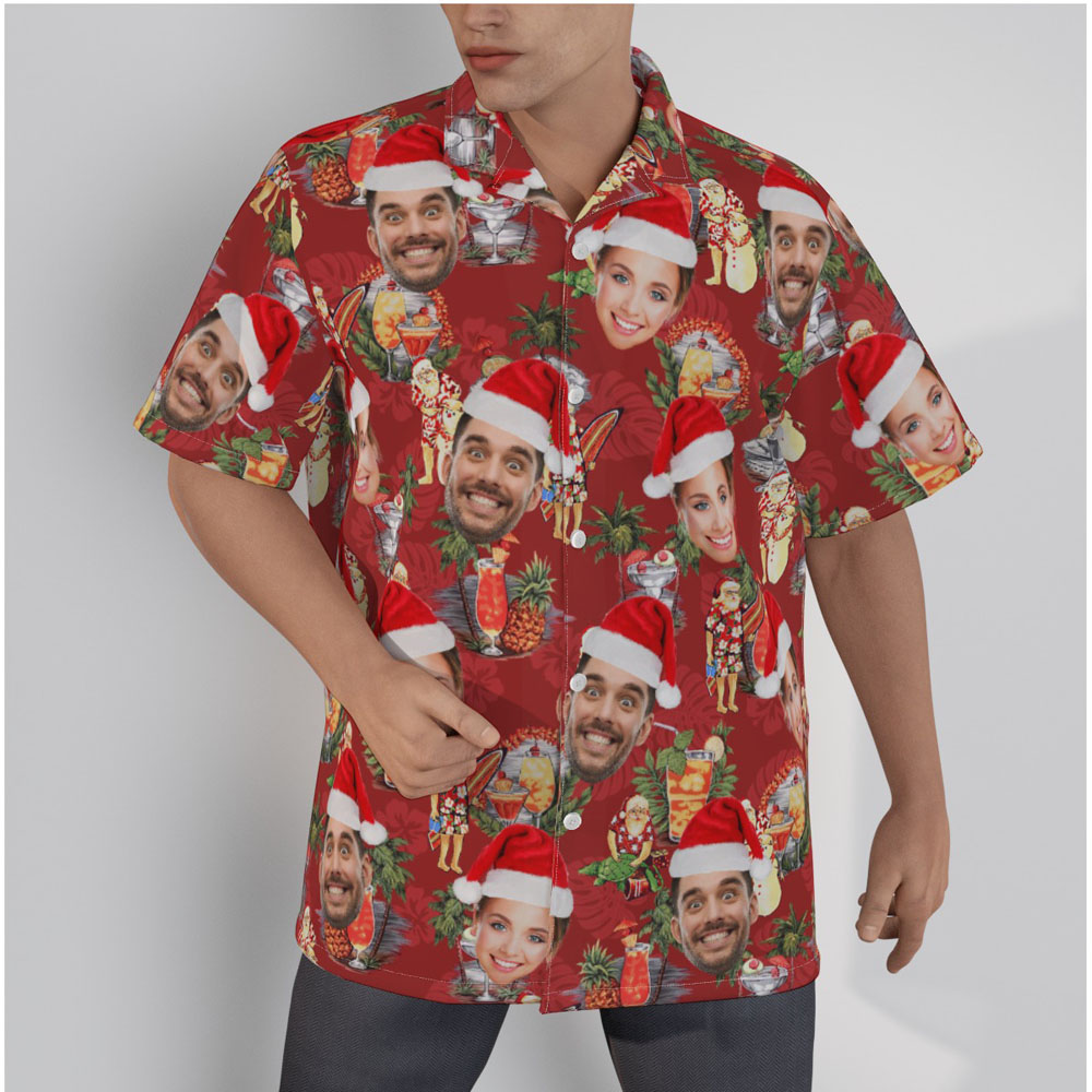 Funny Custom Face Christmas Summer Santa Aloha Shirt - variant image 1