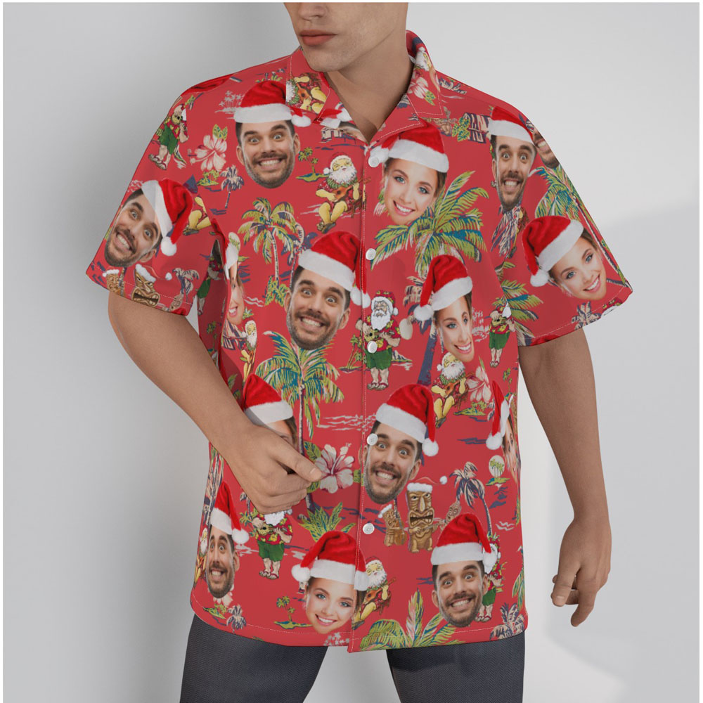 Vintage Santa Claus Custom Face Red Hawaiian Shirt - variant image 1