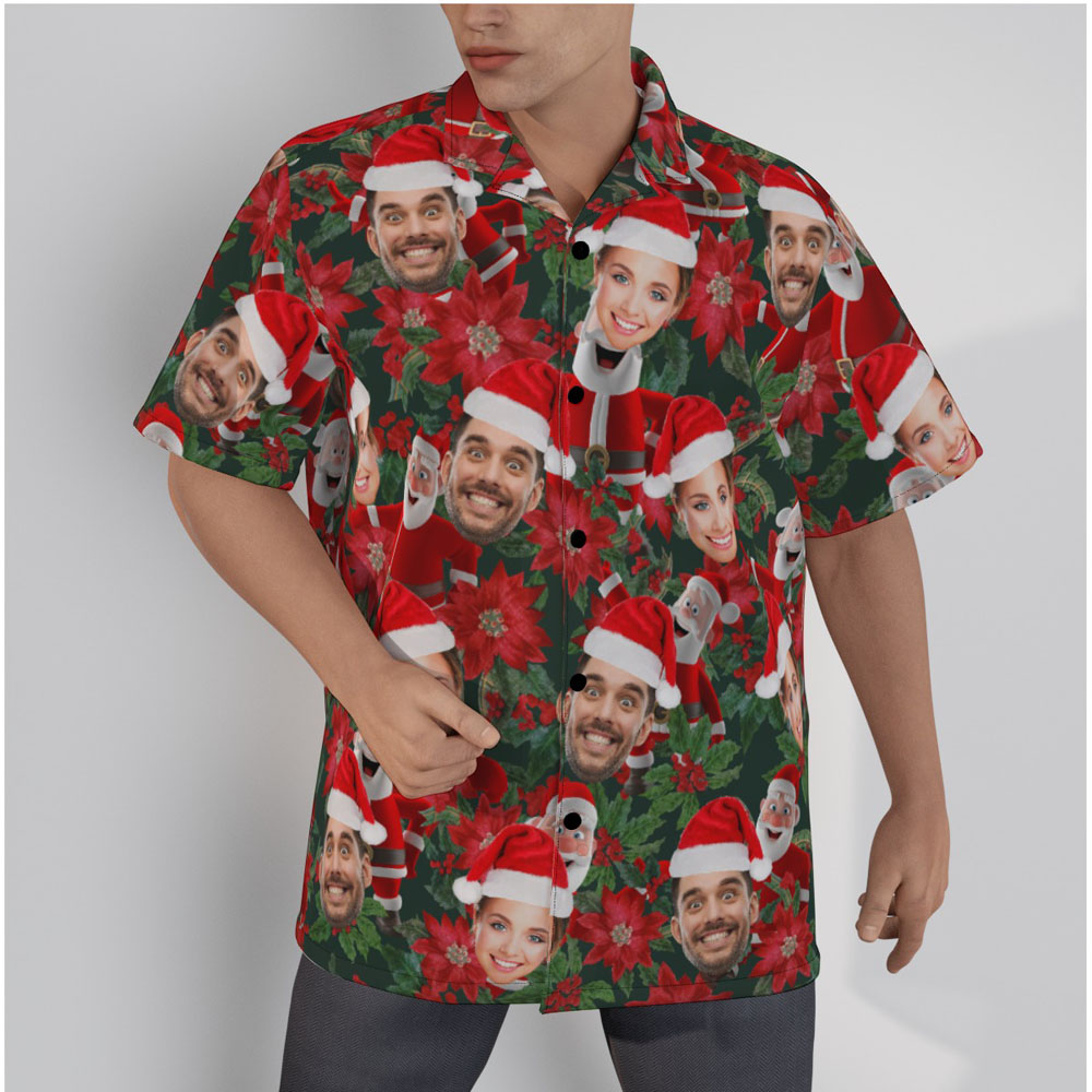 Funny Custom Face Poinsettia Santa Claus Hawaiian Shirt - variant image 1