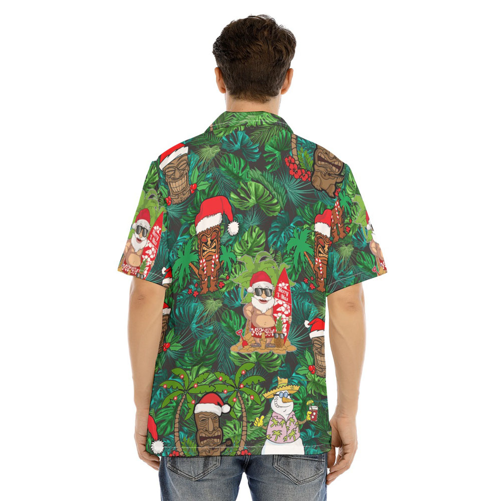 Tropical Tiki Christmas Santa Claus Men's Hawaiian Shirt