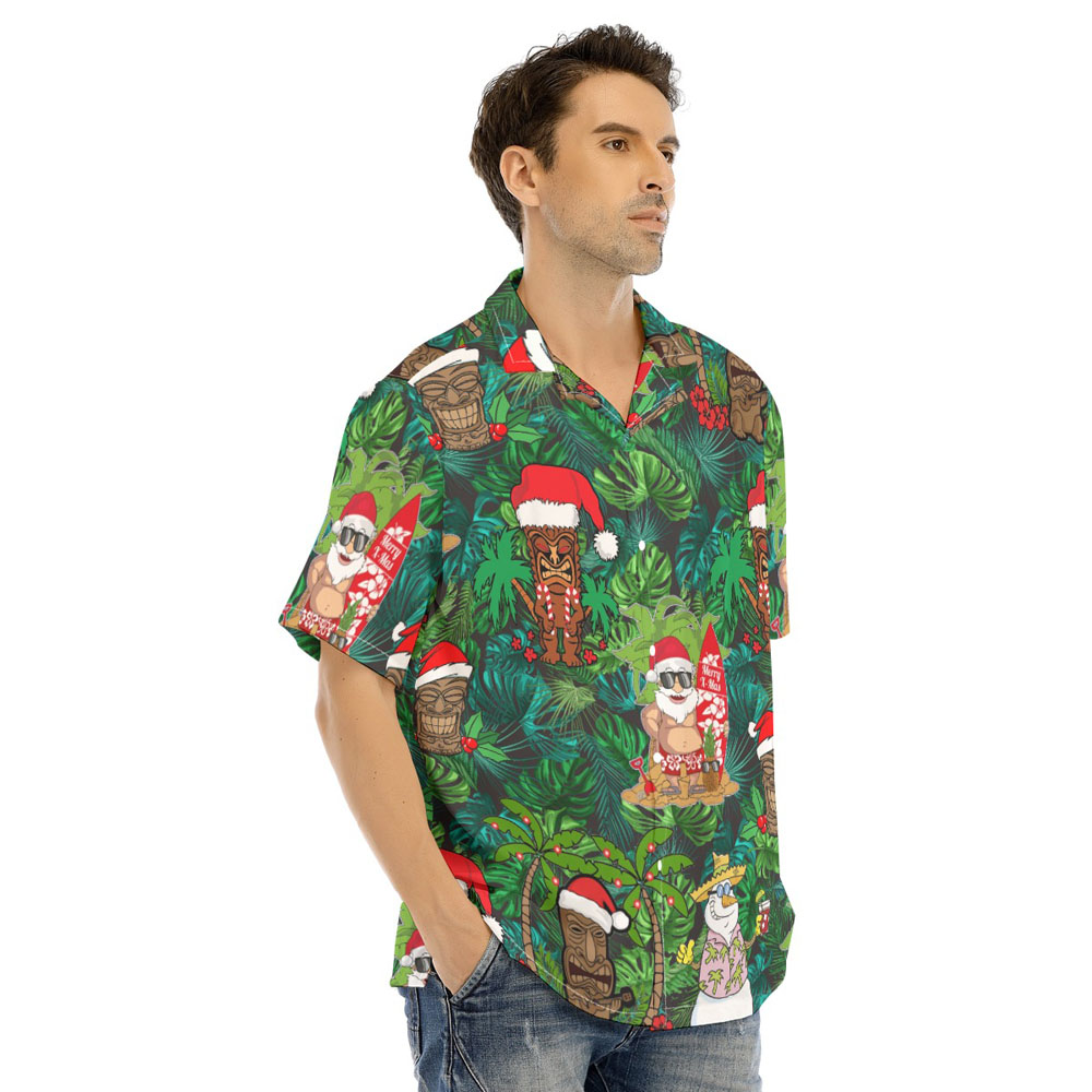 Tropical Tiki Christmas Santa Claus Men's Hawaiian Shirt