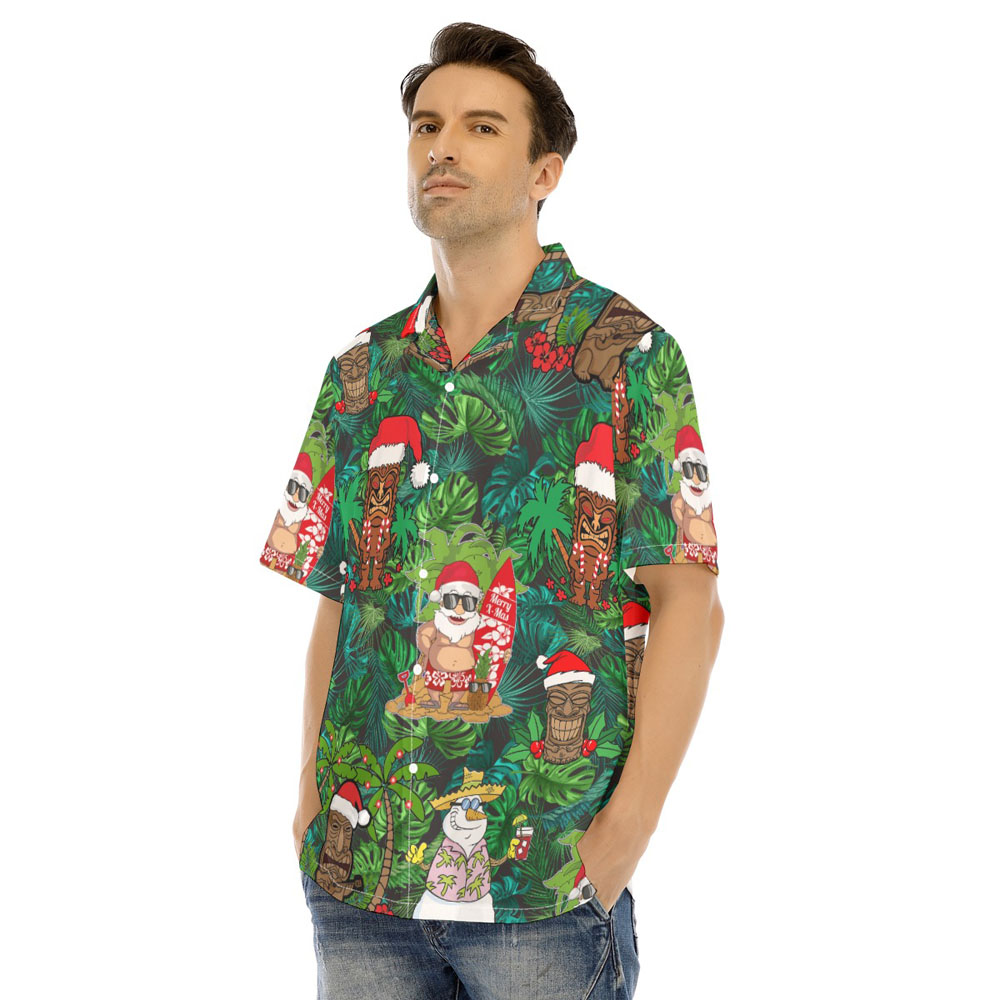 Tropical Tiki Christmas Santa Claus Men's Hawaiian Shirt