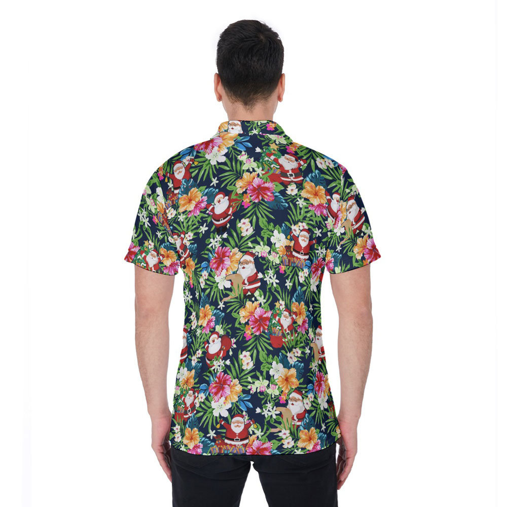 Floral Christmas Santa Claus Hawaiian Polo Shirt