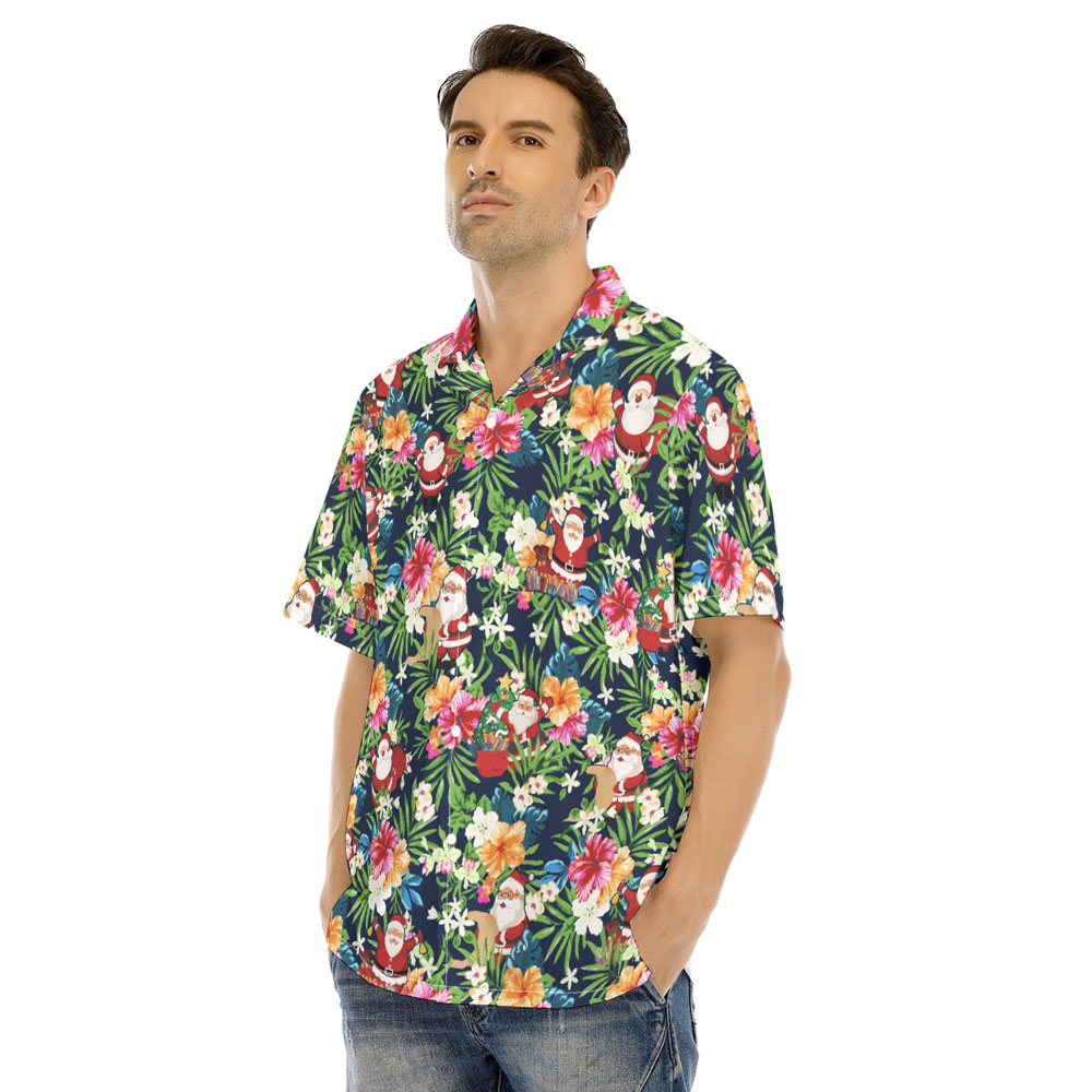 Cute Christmas Santa Claus Floral Hawaiian Shirt