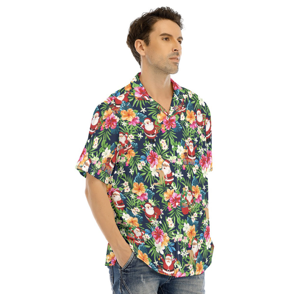 Cute Christmas Santa Claus Floral Hawaiian Shirt
