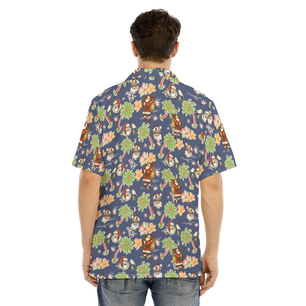 Classic Santa Claus Palm Tree Navy Hawaiian Shirt