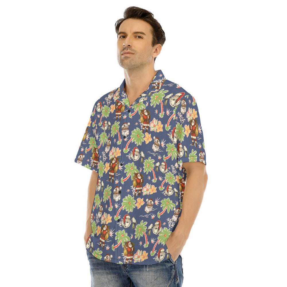 Classic Santa Claus Palm Tree Navy Hawaiian Shirt