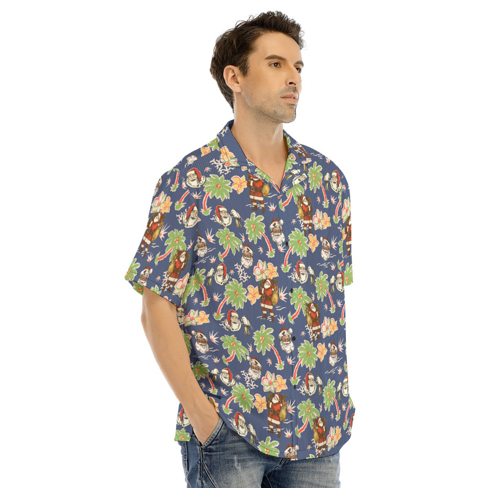 Classic Santa Claus Palm Tree Navy Hawaiian Shirt