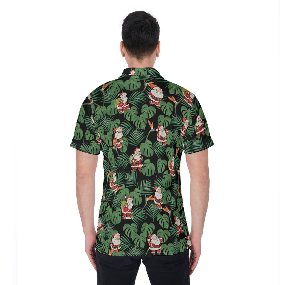 Funny Christmas Santa Claus Tropical Hawaiian Polo Golf Shirt For Men