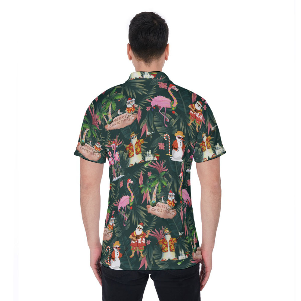 Tropical Santa Claus Christmas Flamingo Hawaiian Polo Shirt