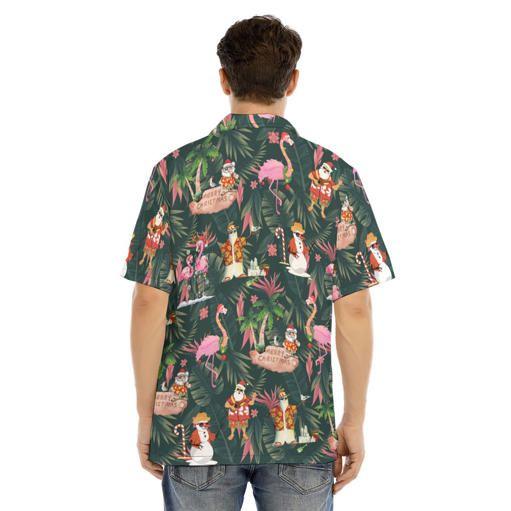 Tropical Christmas Flamingo Santa Claus Hawaiian Shirt