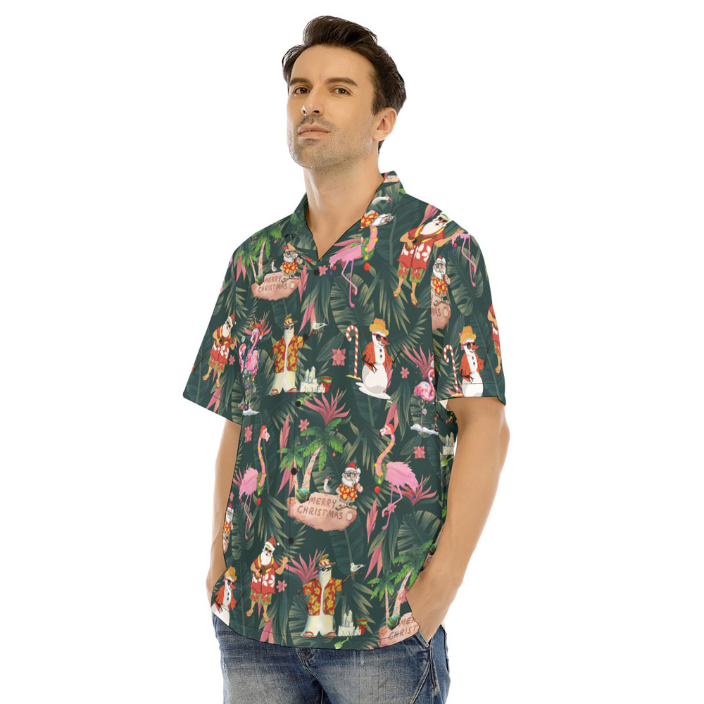 Tropical Christmas Flamingo Santa Claus Hawaiian Shirt