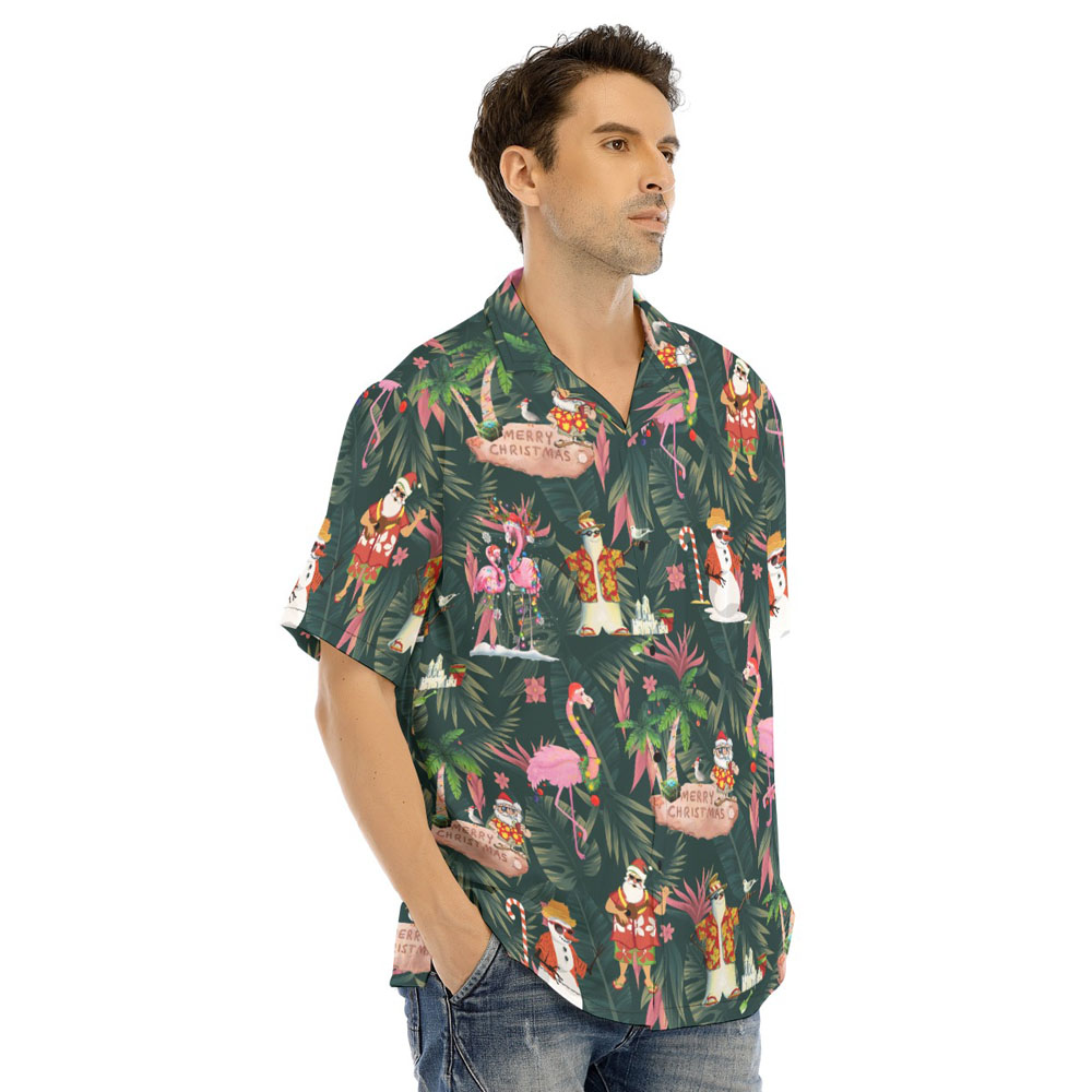 Tropical Christmas Flamingo Santa Claus Hawaiian Shirt