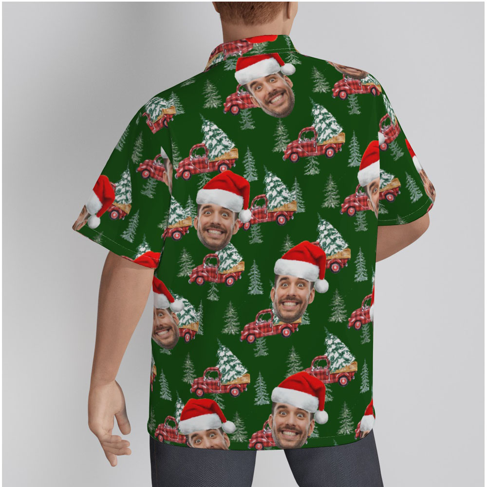 Funny Custom Face Christmas Car Green Hawaiian Shirt