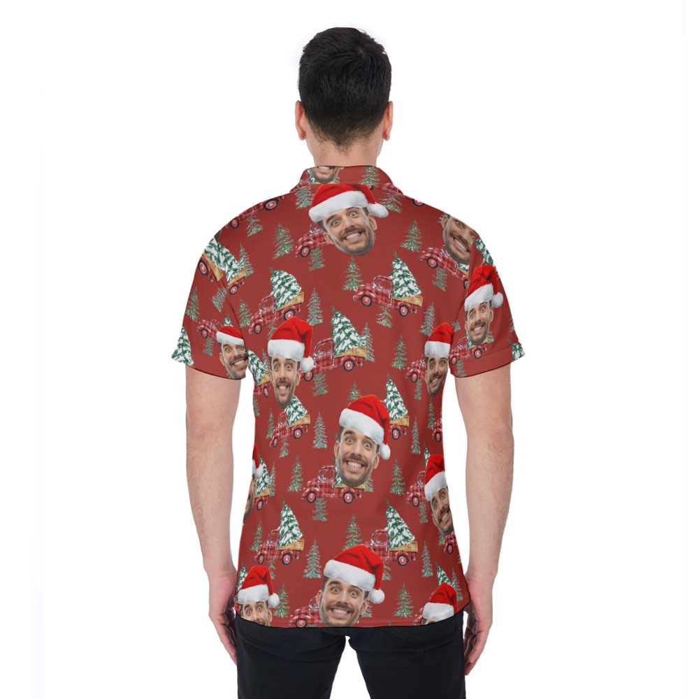 Christmas Car Classic Hawaiian Polo Shirt With Custom Face