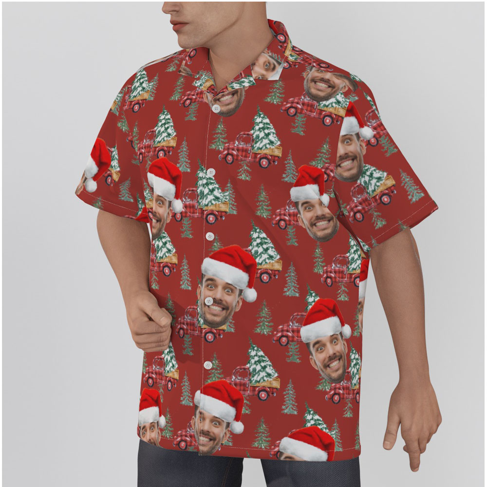 Custom Face Chritsmas Car Red Hawaiian Shirt