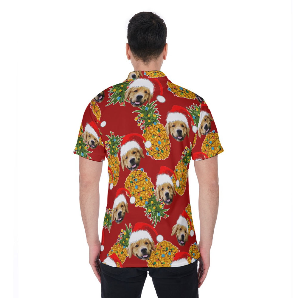 Funny Custom Dog Face Pineapple Christmas Hawaiian Polo Shirt