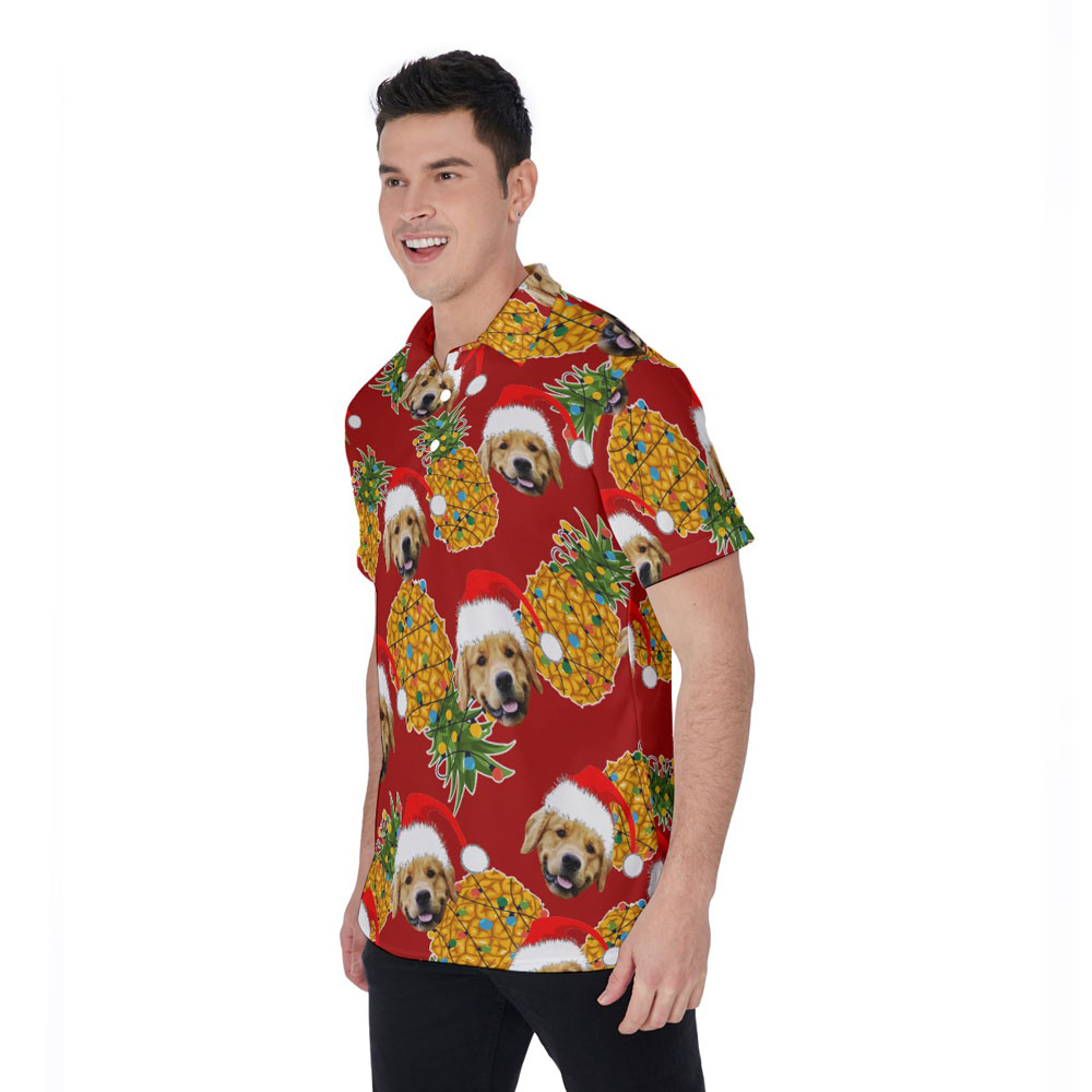 Funny Custom Dog Face Pineapple Christmas Hawaiian Polo Shirt