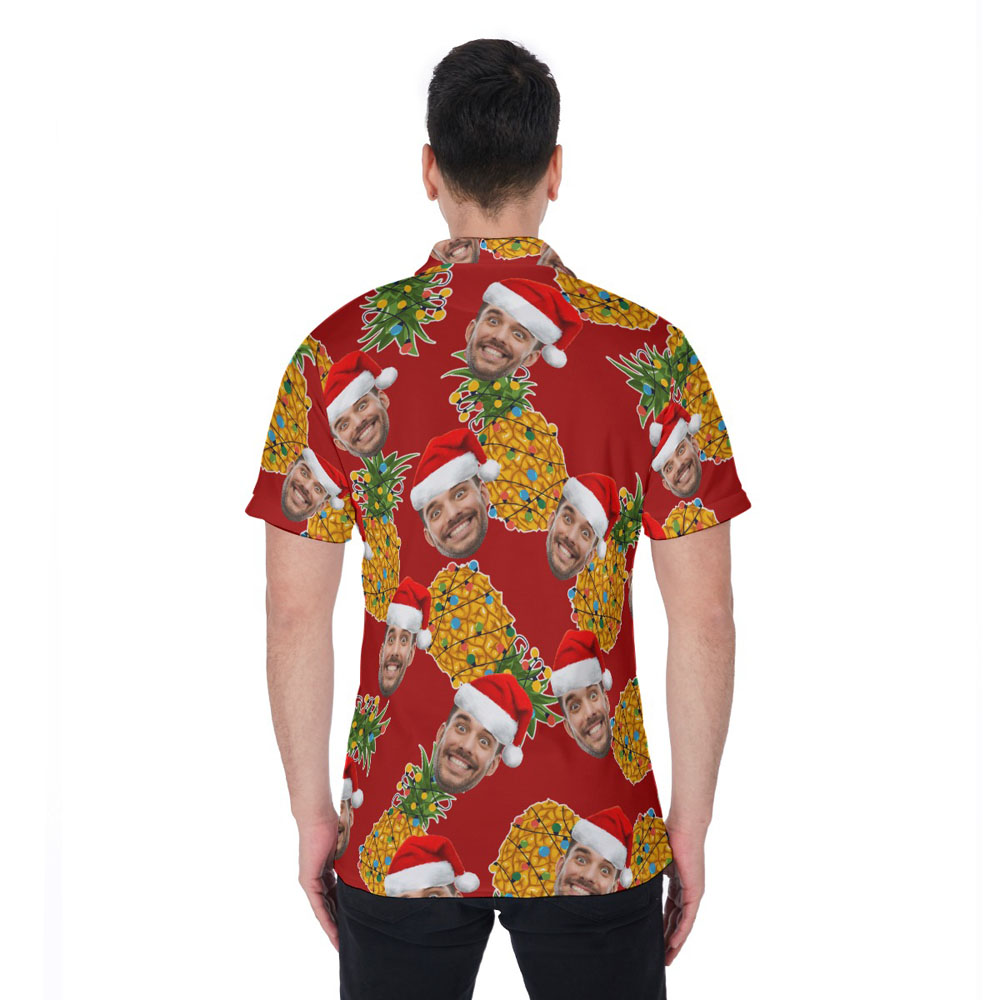 Mele Kalikimaka Pineapple Hawaiian Polo Shirt With Custom Face
