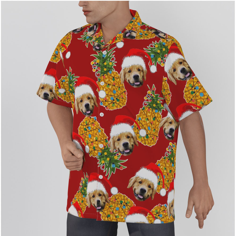 Funny Custom Dog Face Christmas Pineapple Aloha Shirt