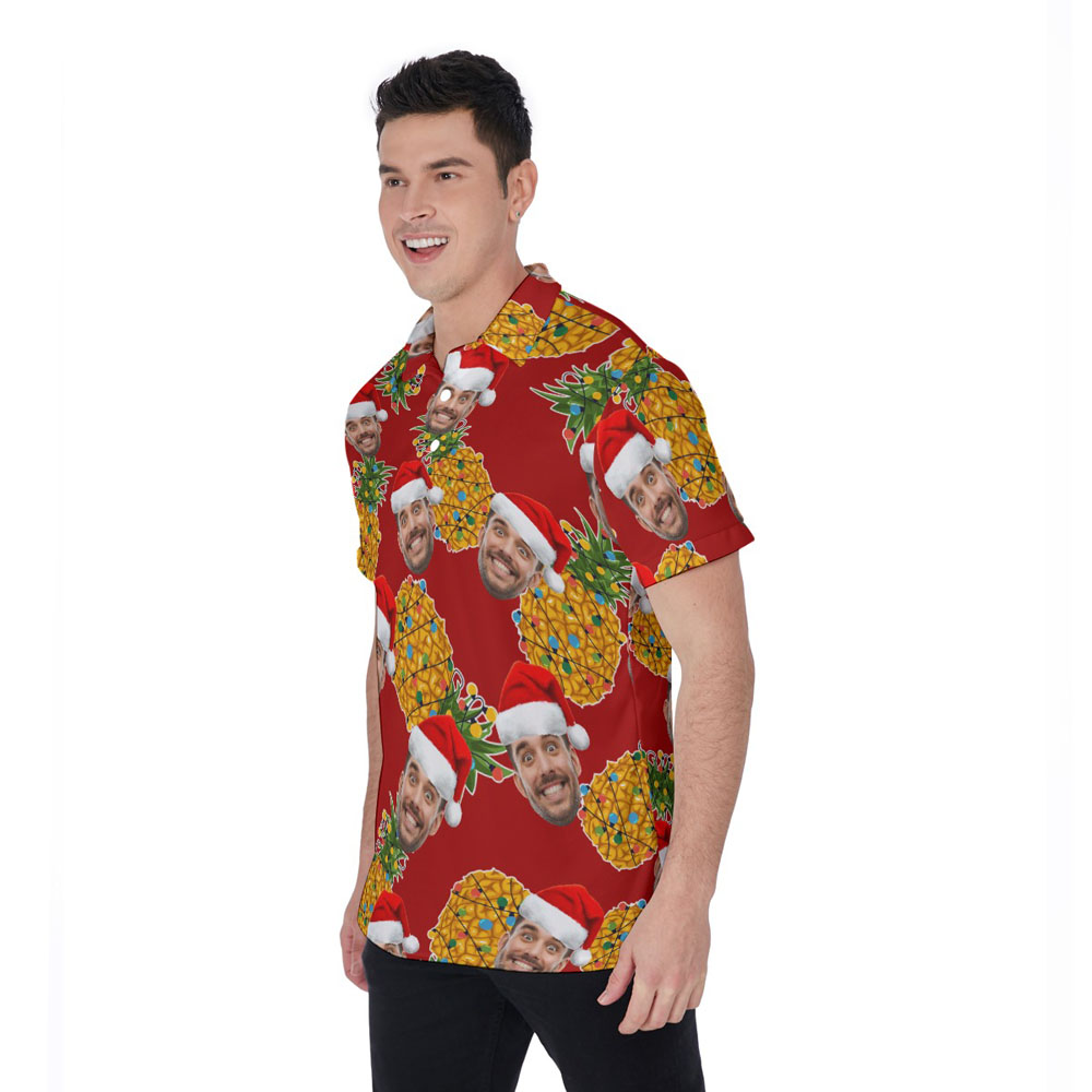 Mele Kalikimaka Pineapple Hawaiian Polo Shirt With Custom Face