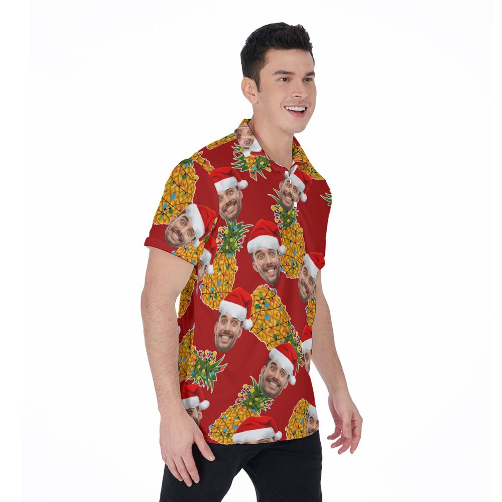 Mele Kalikimaka Pineapple Hawaiian Polo Shirt With Custom Face