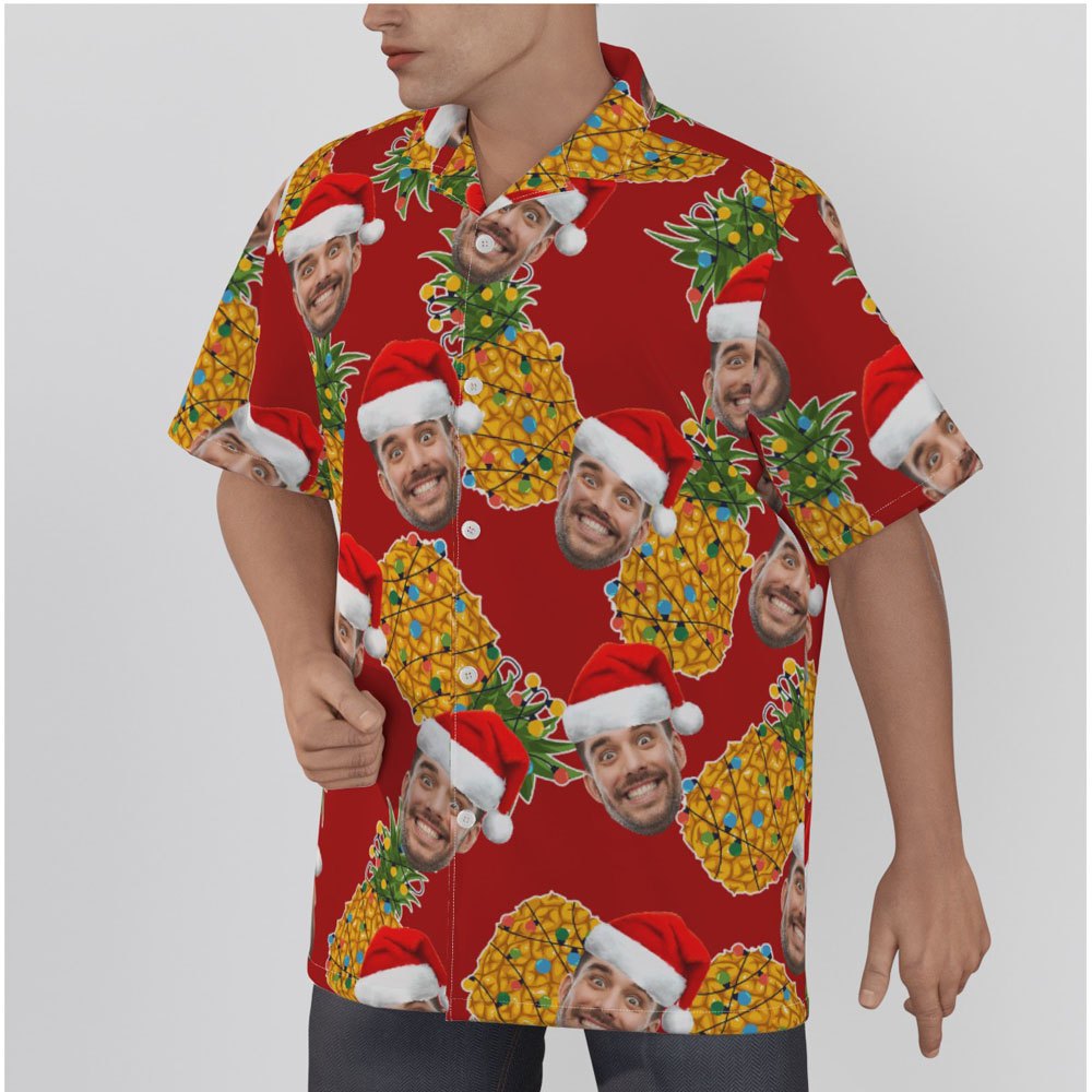 Customize Christmas Pineapple Hawaiian Shirt With Face