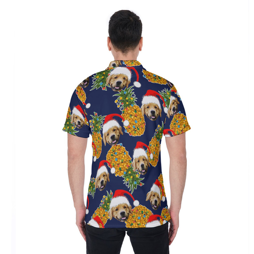 Christmas Pineapple Navy Hawaiian Polo Golf Shirt With Custom Dog Face