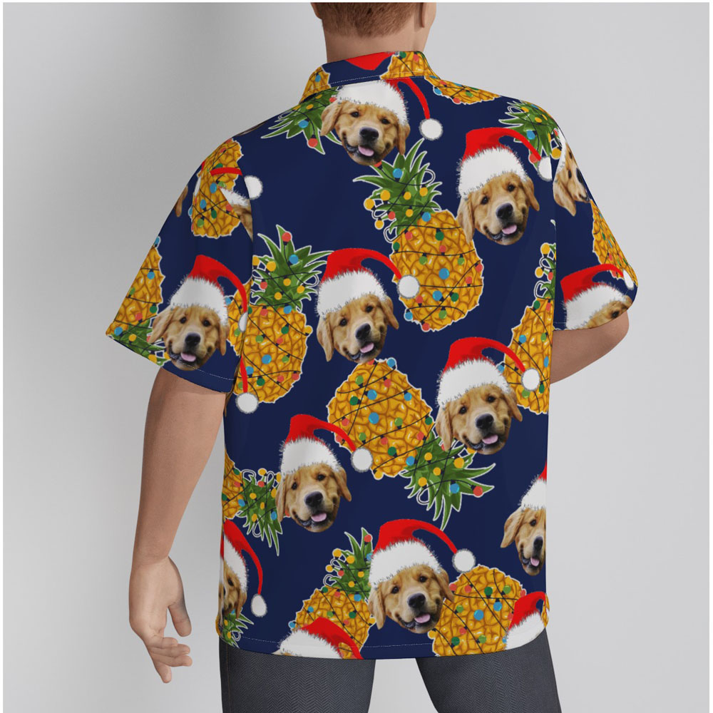 Christmas Pineapple Navy Hawaiian Shirt With Custom Dog Face