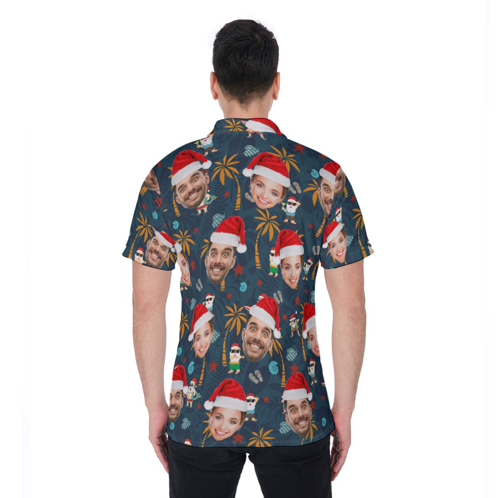 Christmas Santa Vacation Navy Hawaiian Polo Shirt With Custom Face