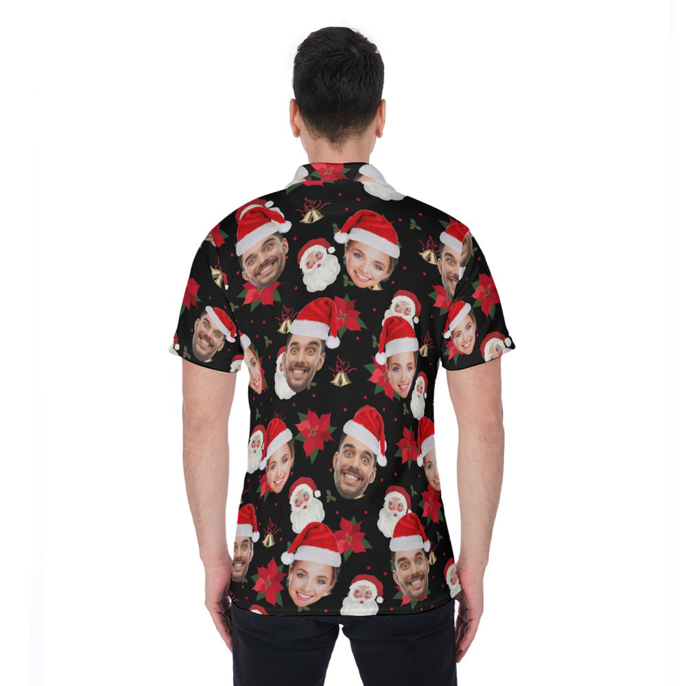 Funny Custom Face Christmas Santa Poinsettia Hawaiian Polo Shirt